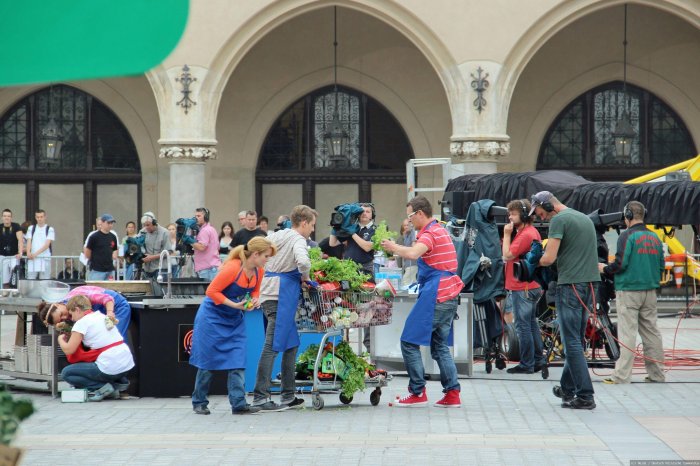 Filmaufnahmen am Marktplatz in Krakau
